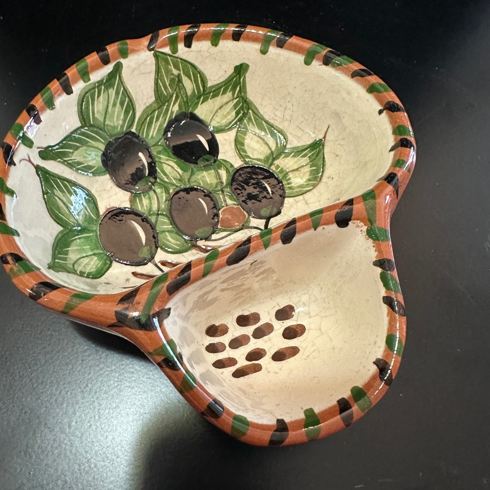 Portugal‎ Hand Painted Terracotta Olive Dish Pit Holder Ceramic Bowl 5.5in